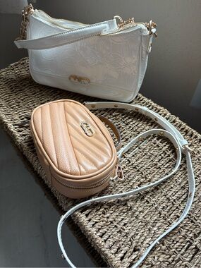 Set of two bags: White Patent Shoulder Bag & Tan Mini Crossbody